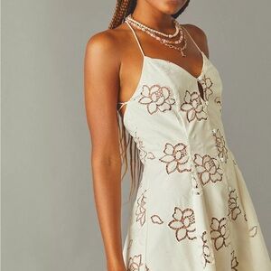 For Love And Lemons Cream Dress with Floral Details